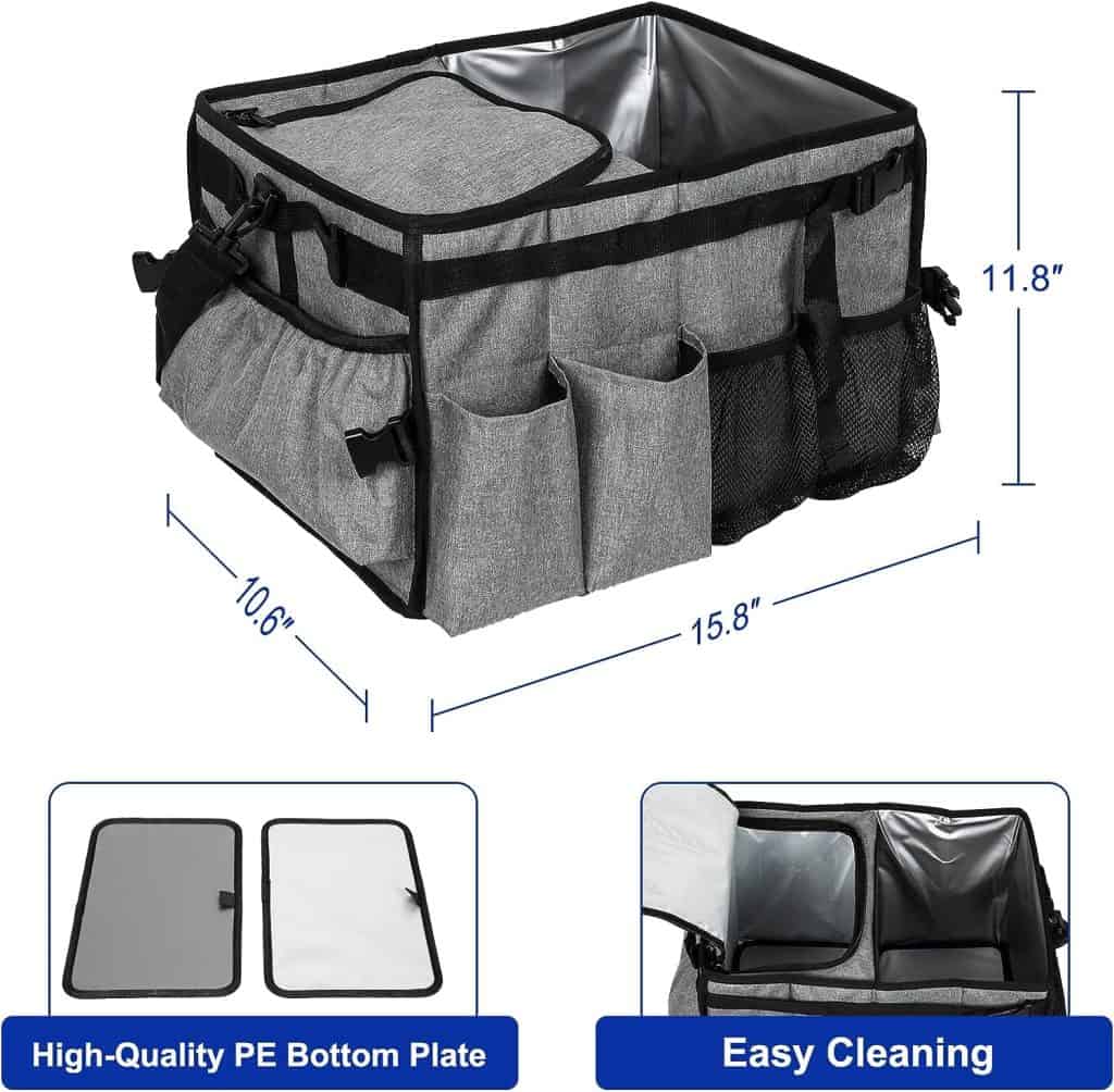 Large Grill Utensil Caddy with Paper Towel Holder, Picnic Caddy with Cooler Bag for BBQ Organizer, Tailgating Accessory Basket for Parties Camping Travel RV, Outdoor Camping Gear Must Haves (Grey)