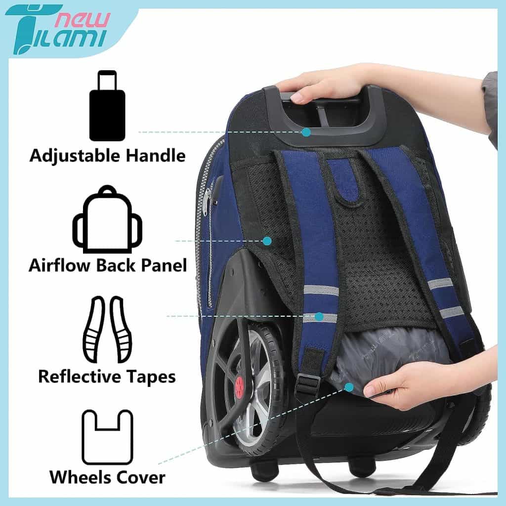 NEW TILAMI Rolling Backpack 19 inch Teens Rolling Backpack Cute Wheeled Computer Laptop Backpack Bookbag Roller Travel Bag College, Gear Blue